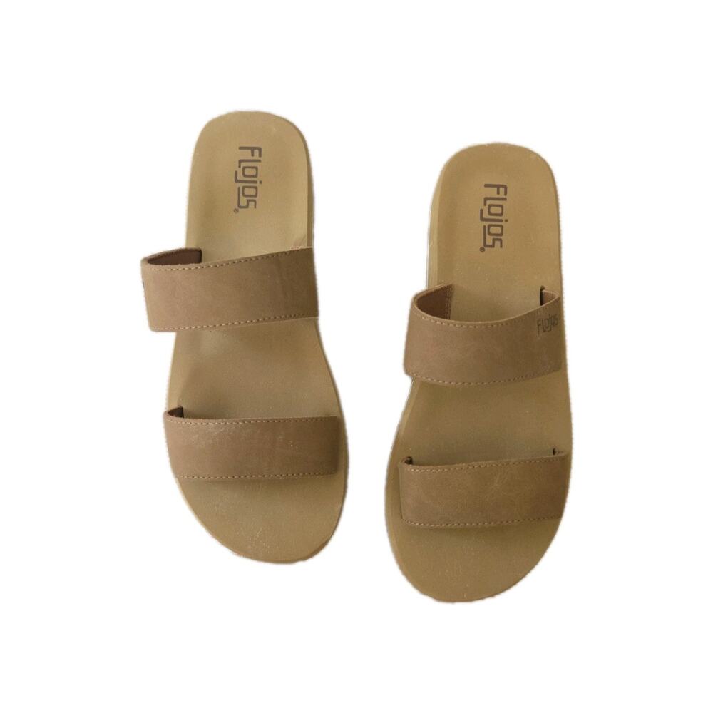 Flojos Sandals Womens 9 Tan Slip On Slide Criss Cross Comfort Shoes Cushion